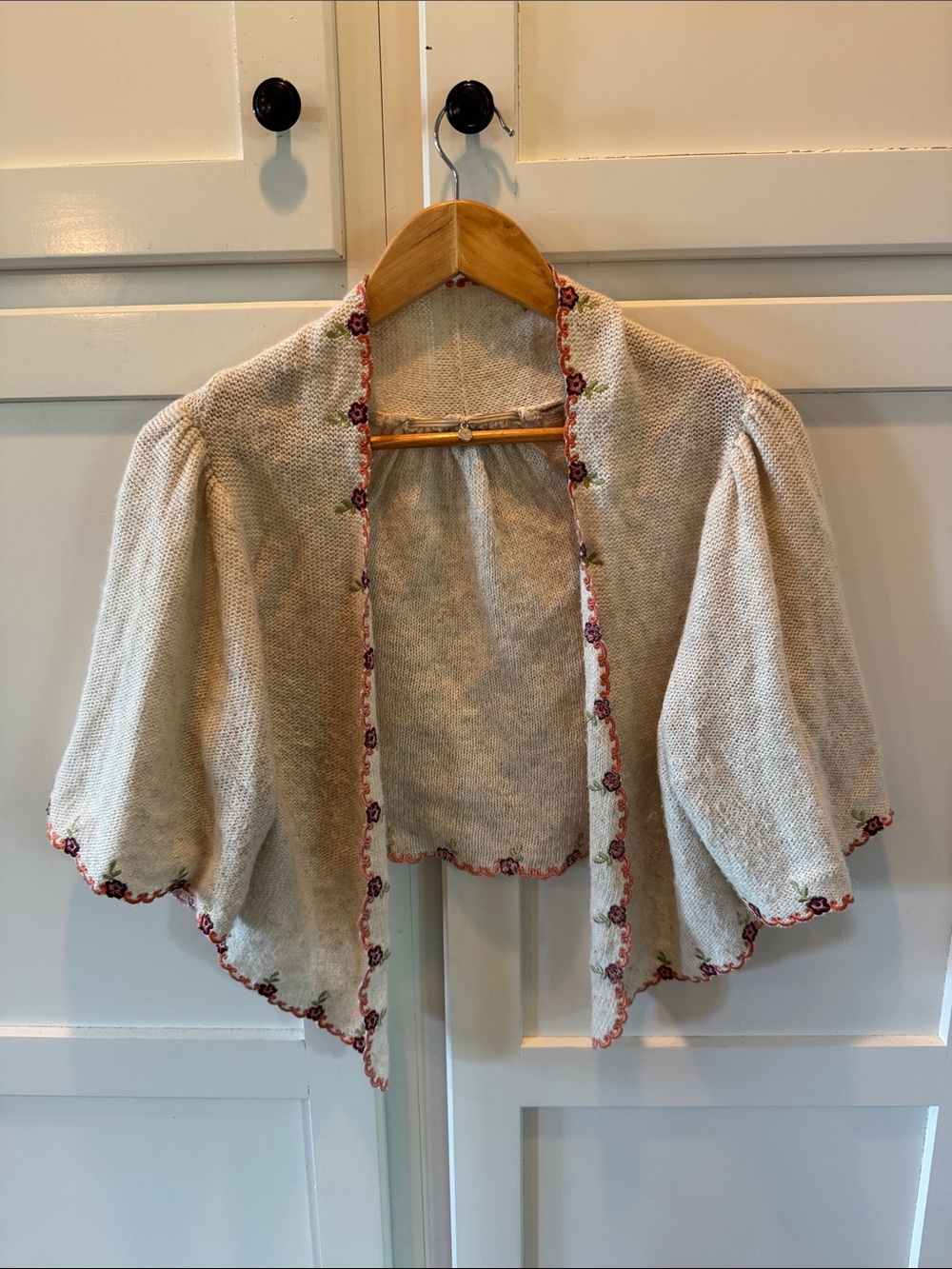 Embroidered Cream Knit Shrug Cardigan